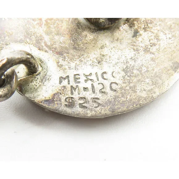 MEXICO 925 Sterling Silver Vintage Oxidized Linked Dangle Earrings EG5852